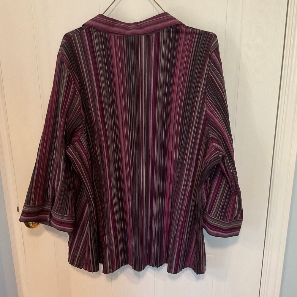 Addition Elle Button Up Top Women 22 Purple Excellent Striped Plisse 3/4 Sleeve - Picture 6 of 6